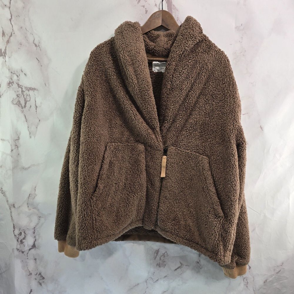 REI Coat Womens XL Brown Fleece Nook Teddy Sherpa Zip Hoodless Jacket Coatigan